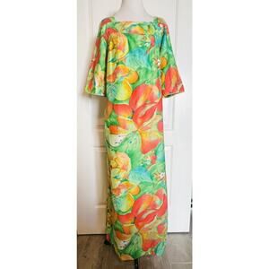 Vintage McInerny Honolulu Hawaiian Aloha Floral Mumu Maxi Dress Designer Beach M